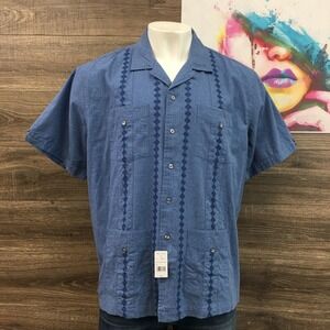 NEW! Brooks Brothers Men's Blue Chambray Cuban‎ Guayabera Shirt XXL Short Sleeve